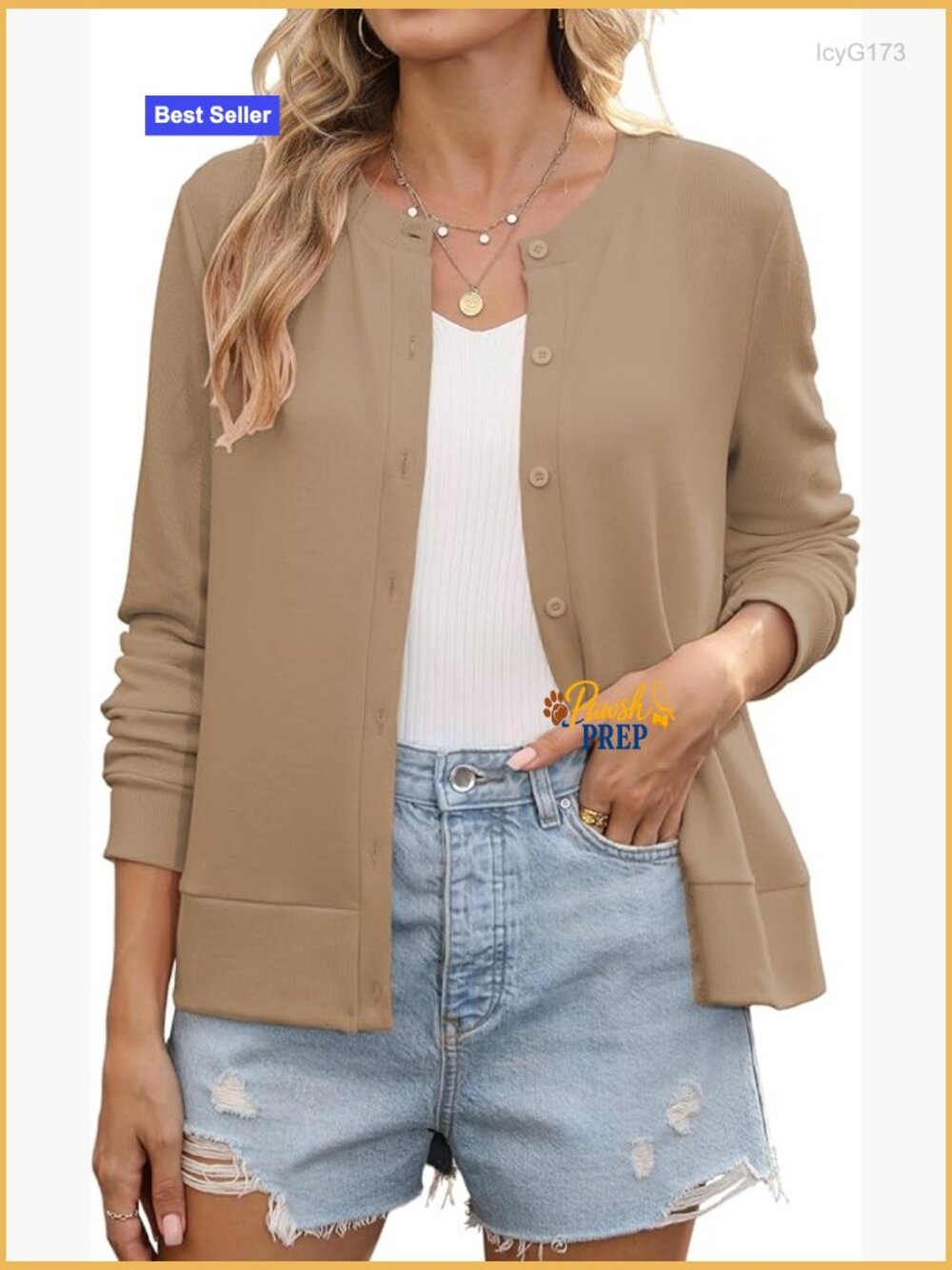 Long Sleeve Crewneck Button Down Cardigan Soft Knit Lightweight Open Front